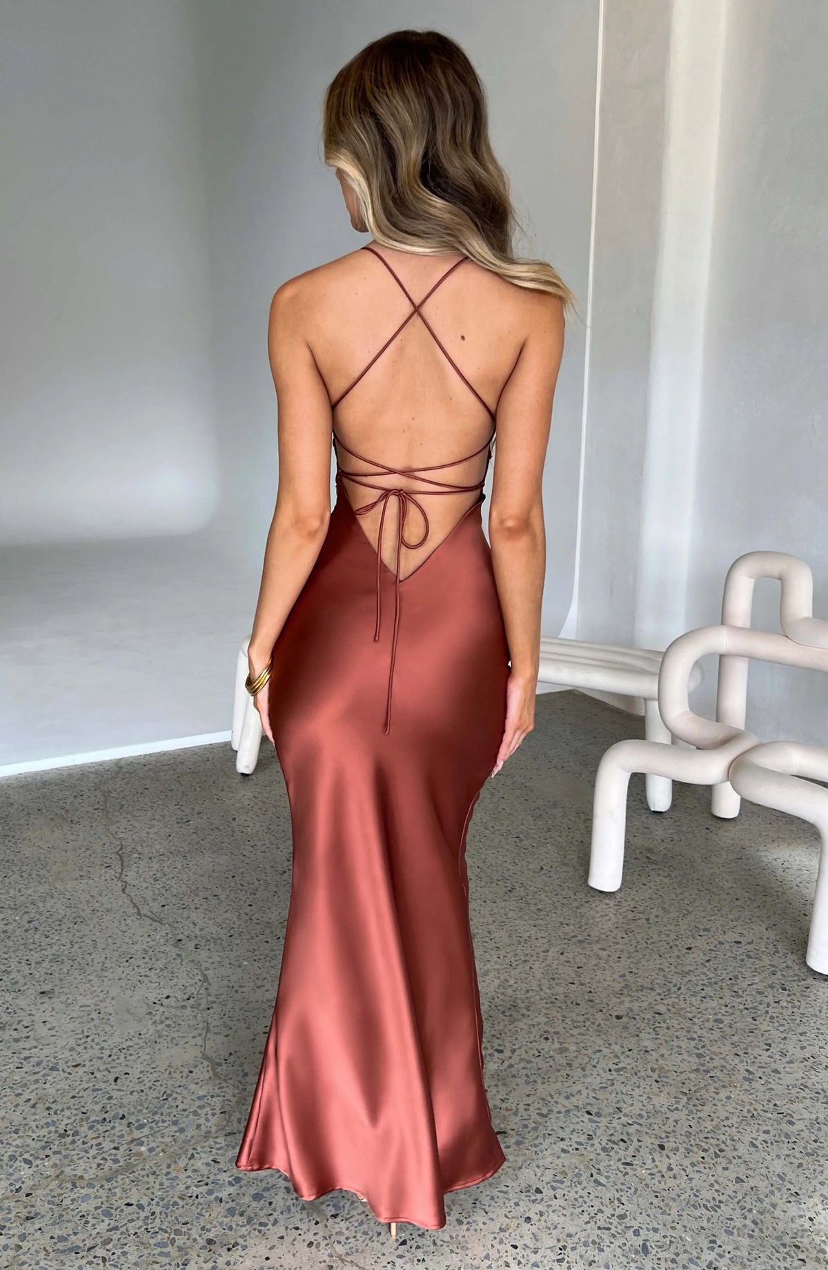 Articat Satin Backless Lace Up Mermaid Slip Dress Women Sweetheart Neck Sexy Slim Bodycon Dresses Elegant Silk Gown Partywear