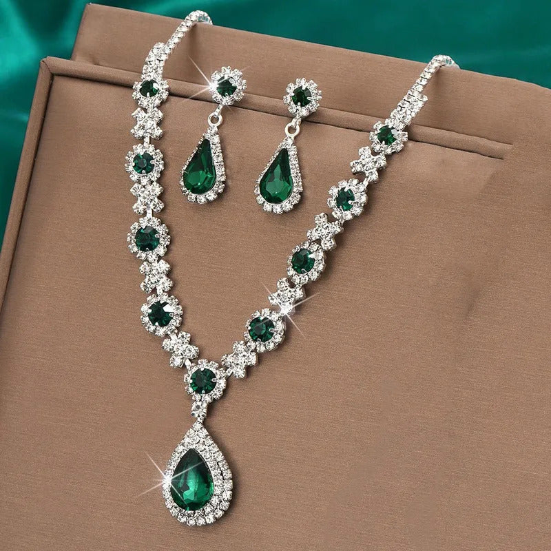 3 pieces of women's crystal droplet necklace with earrings set for wedding evening dress accessories