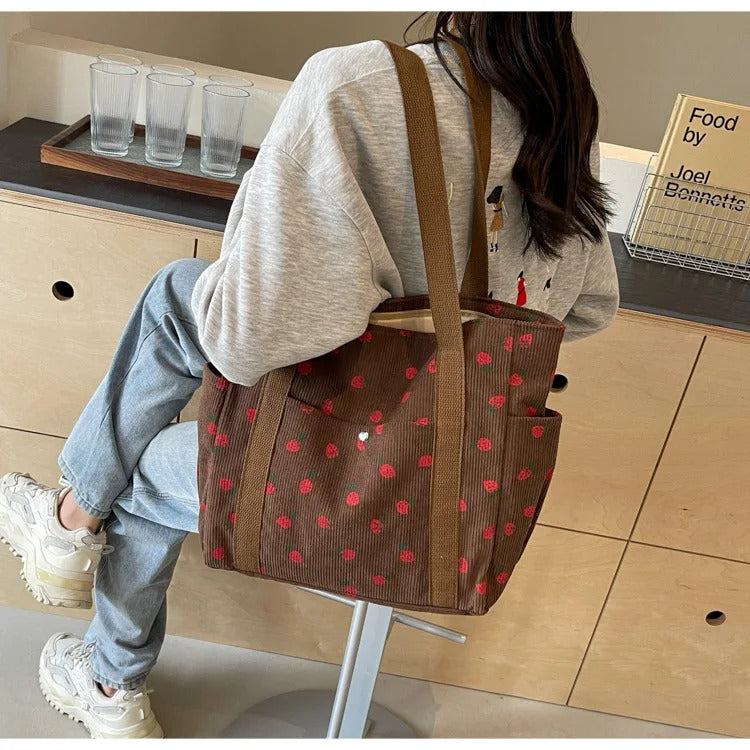 Fresh Sweet Girl Handbag Fashionable High end Corduroy Printed Shoulder Bag Leisure Shopping Commuter Women's Underarm Bag