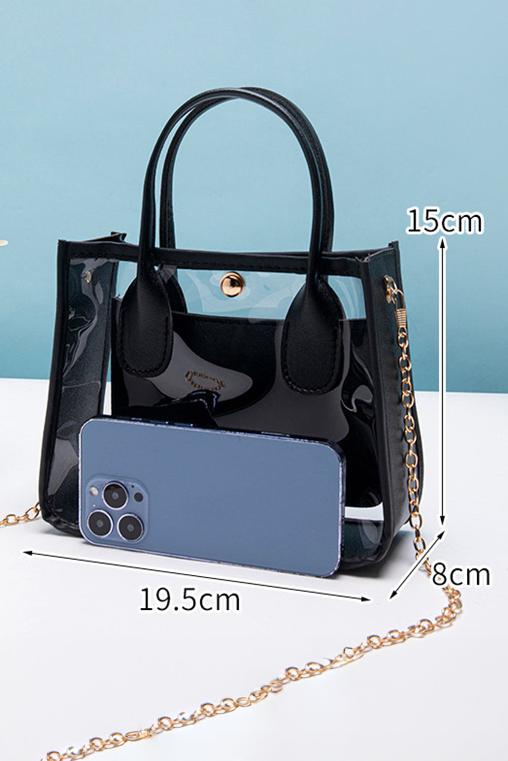 Black PVC PU Leather Patchwork Chain Strap Shoulder Bag