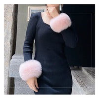 Natural Fox Fur Cuffs Wrist Arm Warmer Women Jacket Coat Sleeve Fur Triming Ladies Bracelet Real Fur Wristand Glove Snap Ring