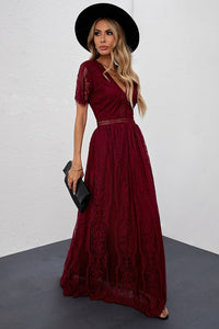 Fiery Red Blue Fill Your Heart Lace Maxi Dress