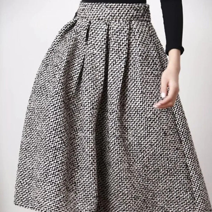 Matakawa Woolen Faldas Mujer Plaid Vintage Thick Autumn Winter Korean Fashion Women Skirts High Waist A-line Retro Long Skirt