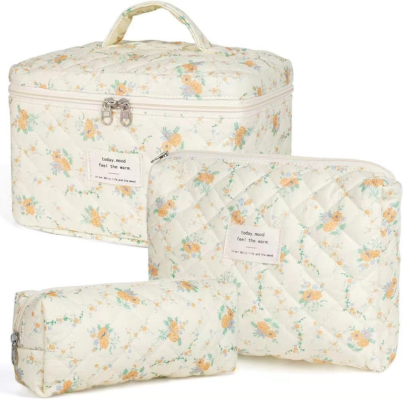 Women's Spring elegant flower pattern makeup bags, 2 pcs/set portable large capacity cosmetic storage bags, zipper makeup organizer for travel use