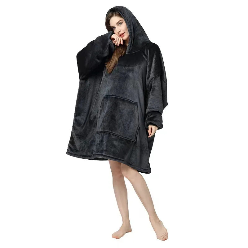 Winter Hoodies Sweatshirt Women Men Pullover Fleece Giant TV Oversized Blanket with Long Flannel Sleeves