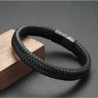 Black PU Leather Magnetic Bracelet Men's Mature and Stable and Elegant Giving Men The Best Gift for Men