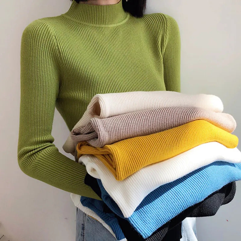 Turtleneck Sweater Women Knitted Soft Pullovers cashmere Jumpers Basic Solid Soft Sweaters Women Autumn Winter Casual Top