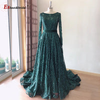 Dubai A-Line Luxury Wedding Evening Dress for Women Muslim 2024 Long Sleeves Sequin Plus Size Formal Prom Party Gown Customized