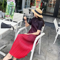 Summer Dress 2023 New Pleated Dress Temperament Fashion Sexy Simple Pleated Oversized A-line Long Skirt O-Neck Robe