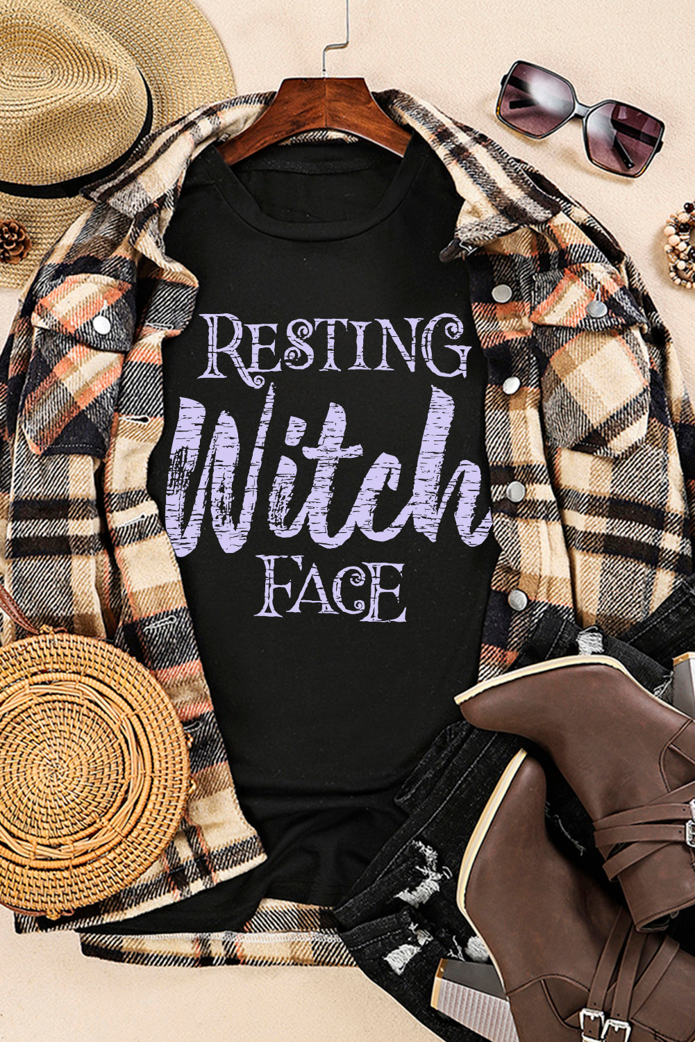 Black Resting Witch Face Graphic Tee