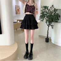 Pleated A-Line Skirt Women White Ruffle Sweet Tierred Pretty Style Skirt Elastic Waist Summer Slim Basic Korean Harajuku Dress