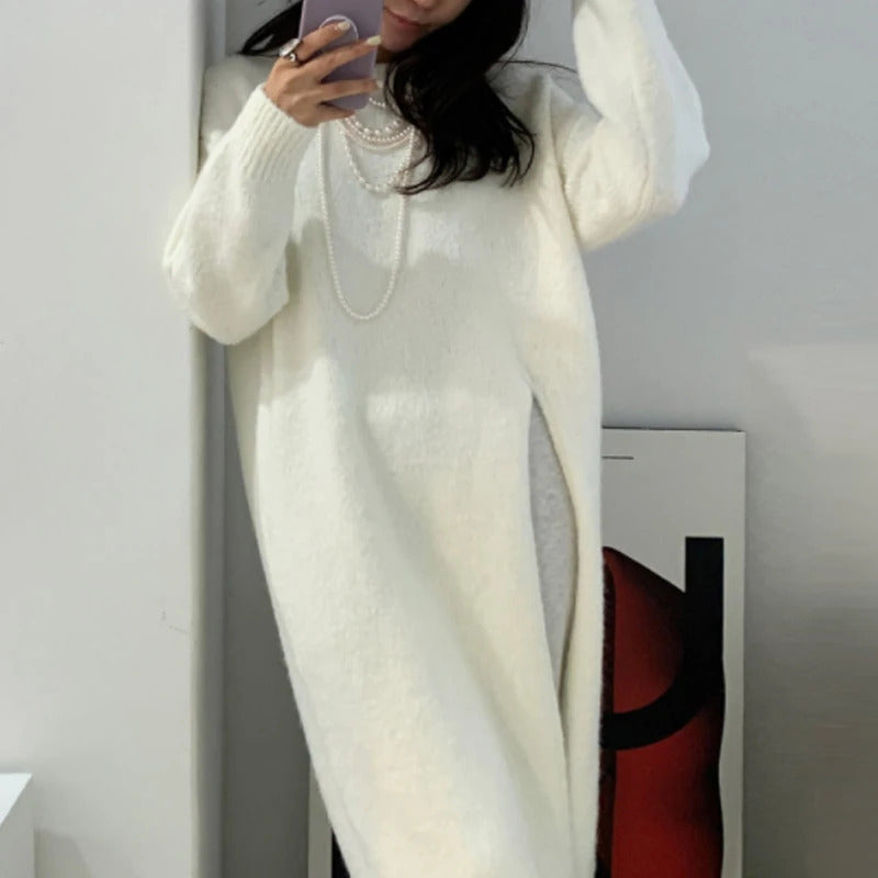 Winter Women Knitted Dress y2k V Neck Sexy Slim Elastic Oversized Basic Bodycon Sweater Dress Winter knit Autumn Warm Long Dress