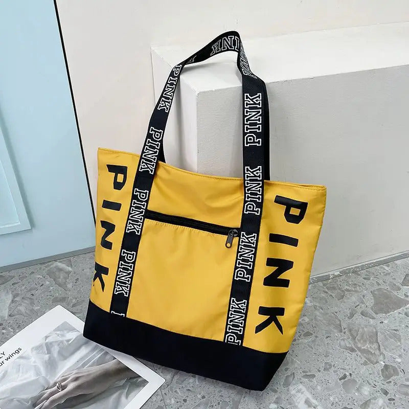 Sports Fitness Tote Bag Nylon Fabric Bags Women Handbag Pink Letter Graphic Tote Handbags Woman Shoulder Bags Casual