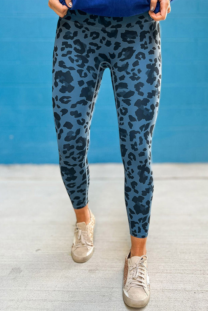 Blue Classic Leopard Print Active Leggings