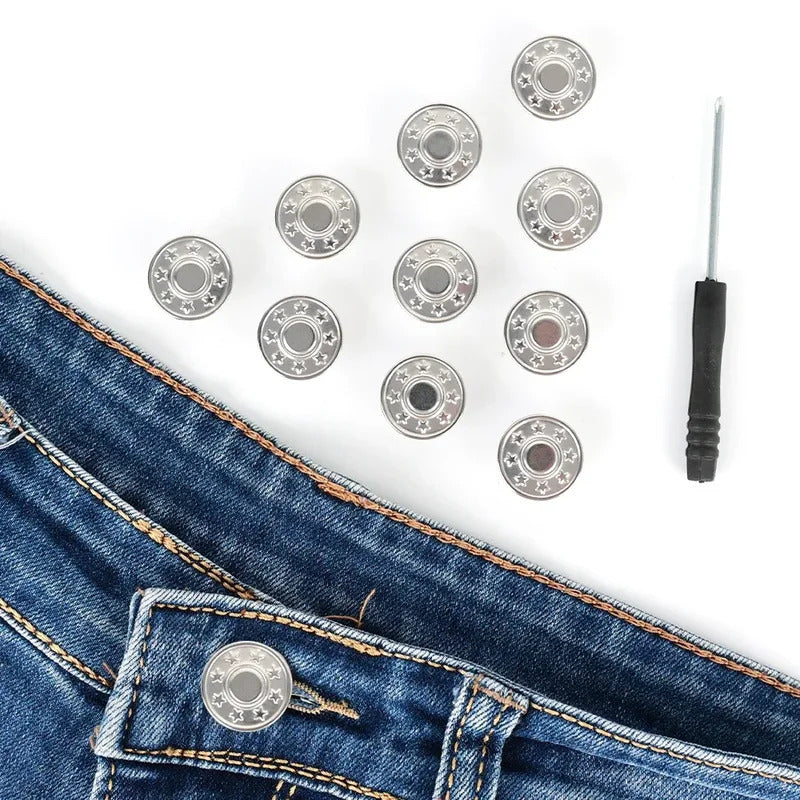 20/10pcs Detachable Jeans Screw Buttons with Screwdriver Clothes Replacement No Sewing Metal Pins Adjustable Waist Kit Tools