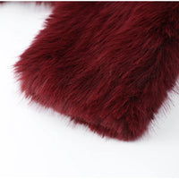 Fashion Burgundy Red Fluffy Faux Fur Short Coats Women Solid Lapel Full Sleeve Warm Jacket Winter New Chic High Street Outerwear