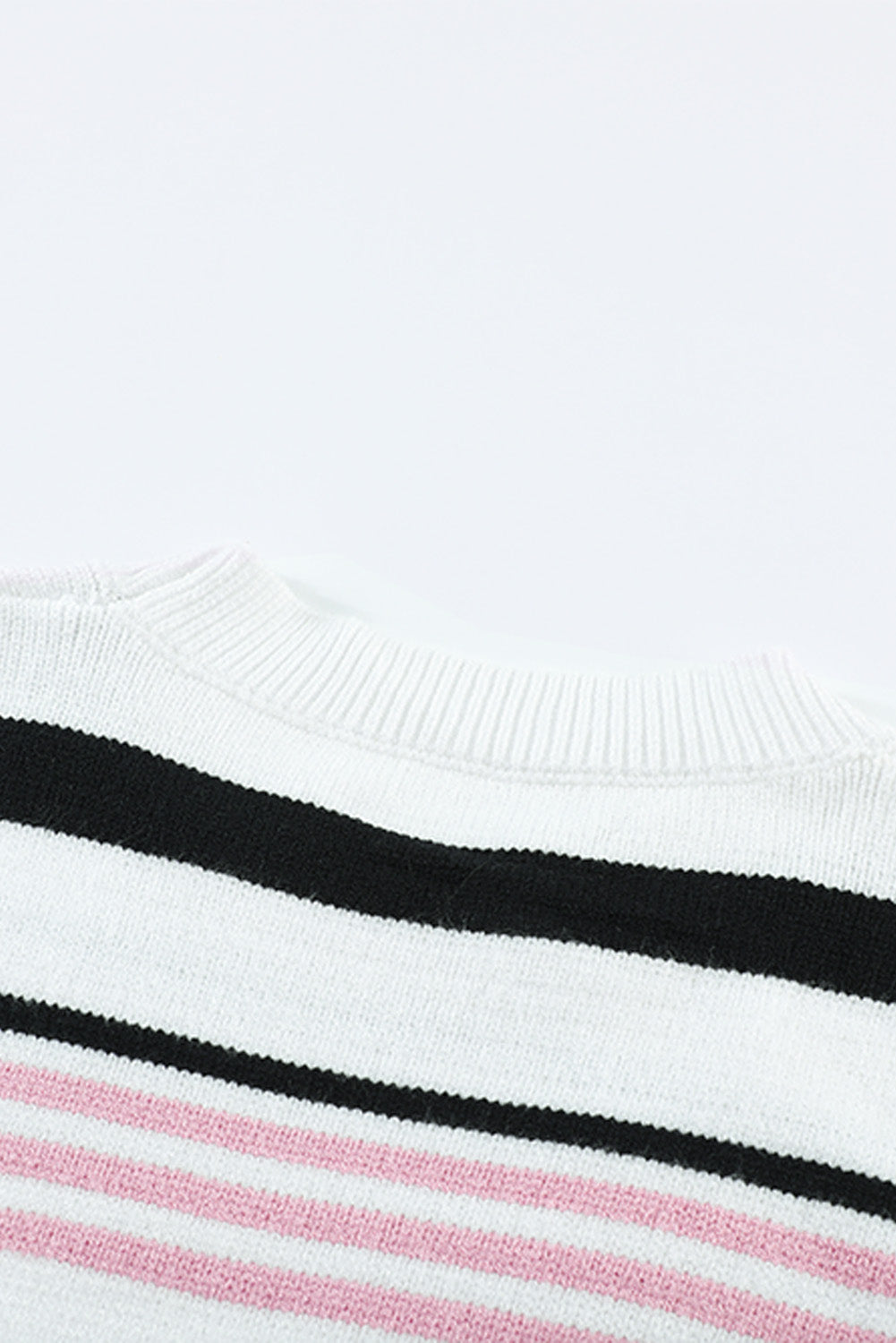 Pink Striped Crewneck Long Sleeve Sweater