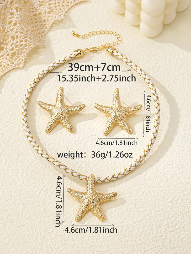 1 set of fashion cross-border hot simple ladies starfish necklace earrings three-piece set