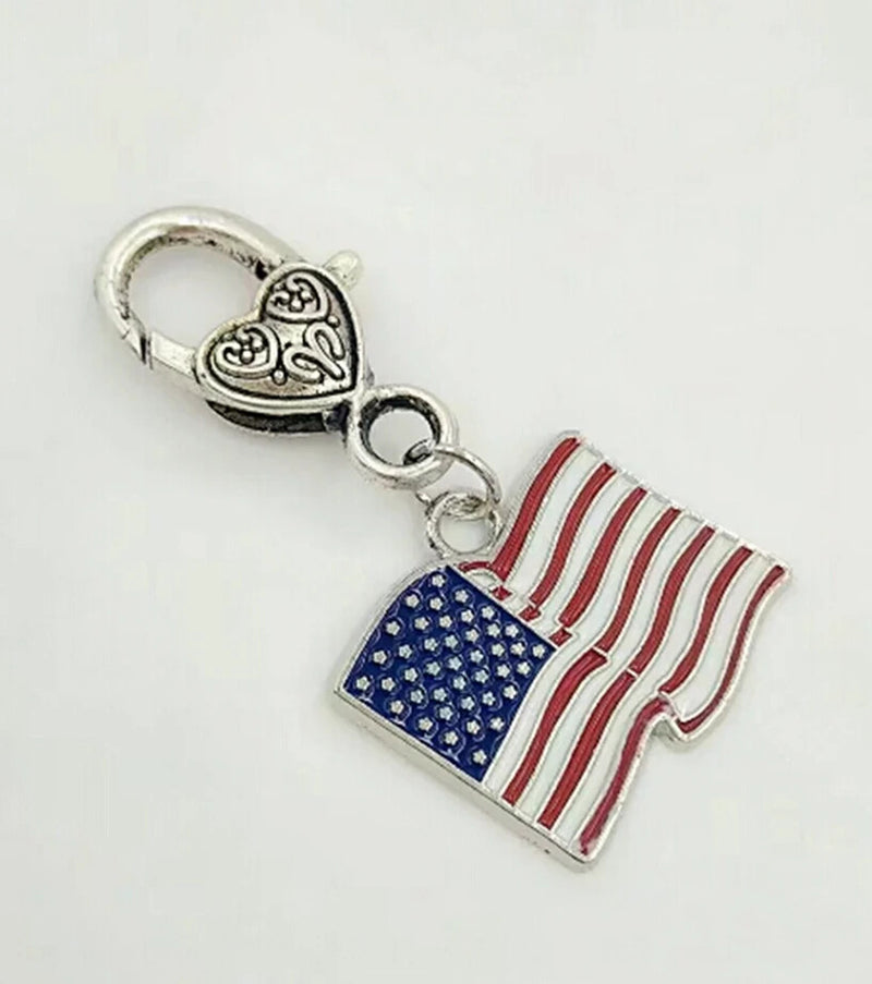 American Flag Enamel Dangle Bead pendant Lobster Keychain charm Fit Charm  Key Chain Purse Decor