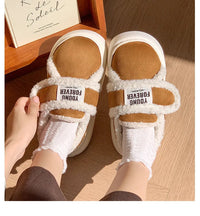 Warm Cotton Slippers Women Men Winter Platform Shoes Soft Plush Thick Sole Couples Indoor Home Floor Footwear With Heels