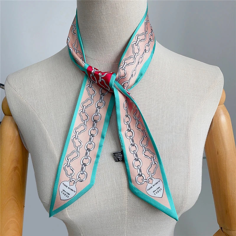 The Newest Chain Brand Design Twill Silk Scarf Luxury Scarf Women Foulard Skinny Bag Scarves Fashion Neckerchief Headband