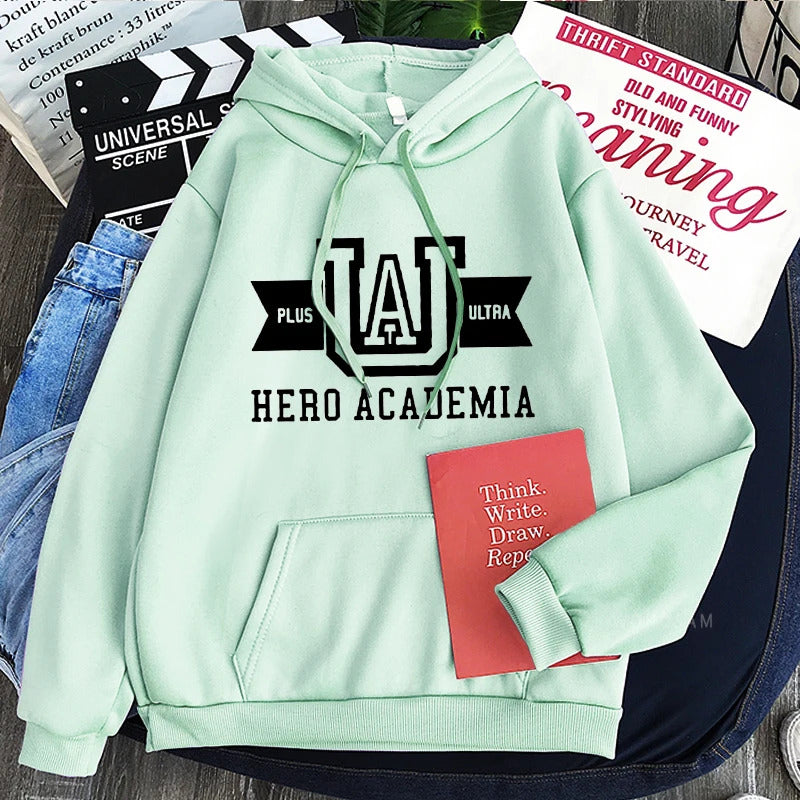 My Hero Academia UA Logo Anime Hoodies Simple Men Plus Size Streetwear Casual Warm Kangaroo Pocket Drawstring Sweatshirt