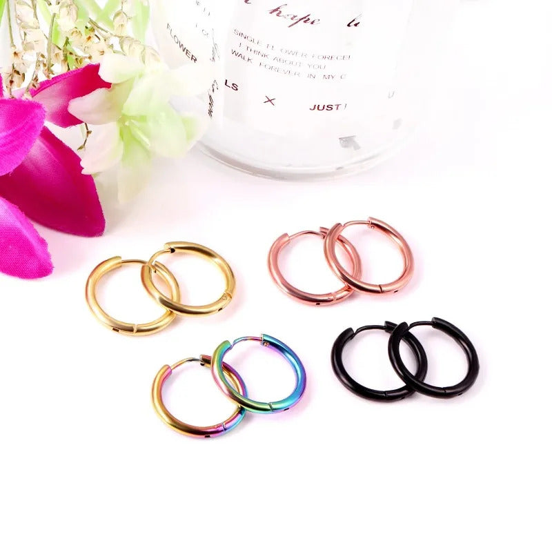 2Pcs Small Hoop Earrings for Women Men, Silver Color Stainles Steel Round Circle Pendientes Mujer 2023 Hypoallergeic