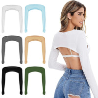 Ultra-thin Sexy Women Long Sleeve Arm Sleeves Gym Workout Crop Top Open Front Workout Cropped Shirts For Fitness Sports Shrug