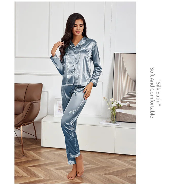 Pajamas Set Long Sleeve Sleepwear Women Button Down Nightwear Pj Sets Print Shirt with Trouser Loungewear Female Pyjamas Suits