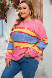 Pink Plus Size Stripe Oversized Sweater