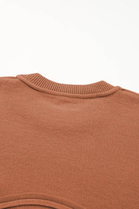 Orange Raw Edge Patch Pocket Exposed Seam Loose Sweater