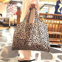 Large Capacity Leopard Print Hand Shopping Bag Women's Daily Folding Handbag