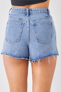 Sky Blue Stud Embellished High Waist Denim Shorts