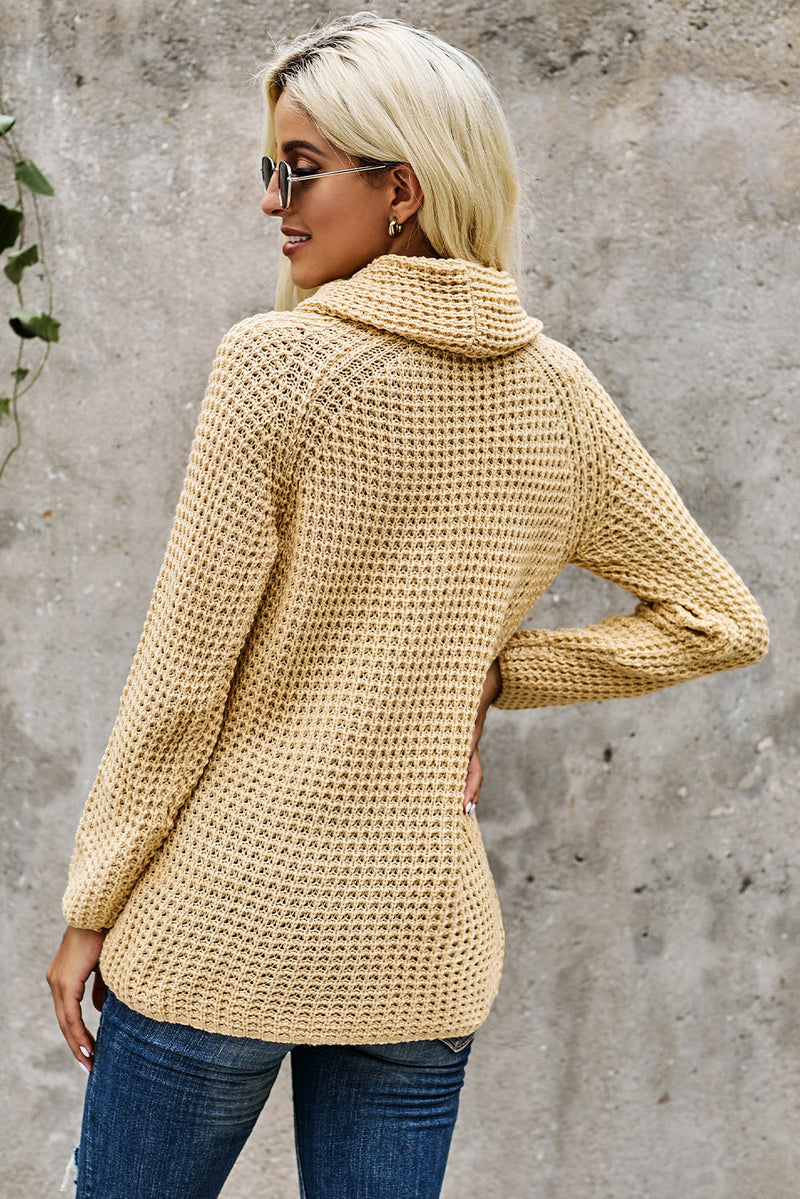 Mustard Buttoned Wrap Turtleneck Sweater