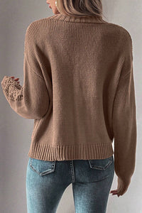 Dark Khaki Open Knit Drop Shoulder Sweater Cardigan