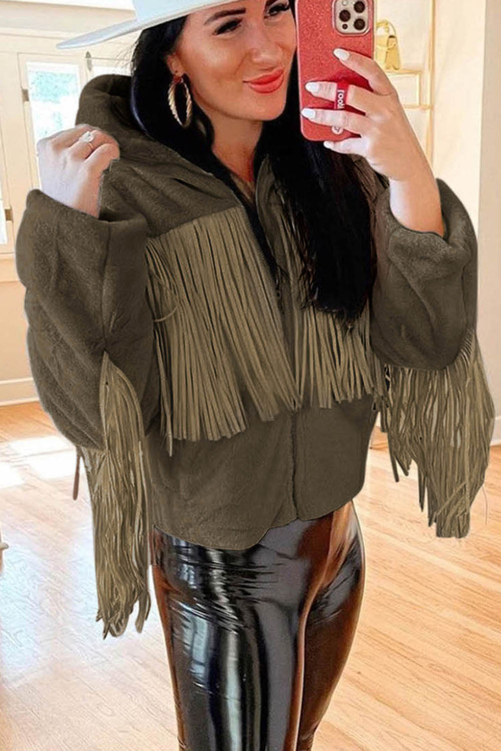 Fringed Full Zipper Fleece Jacket