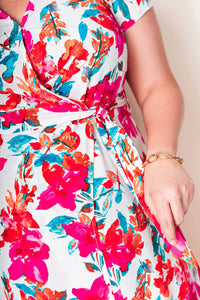 Women's Plus Size Floral Print Wrap Slit Dress