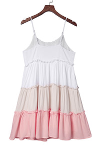 Udressshop Women's Frill Tiered Colorblock A-line Sundress