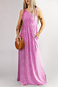 Udressshop Women's Leopard Print Pocketed Sleeveless Maxi Dress