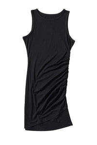 Udressshop Women's Ruched Arch Hem Round Neck Sleeveless Mini Dress