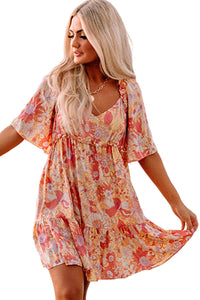 Udressshop Women's Wide Flutter Sleeve Floral Dress