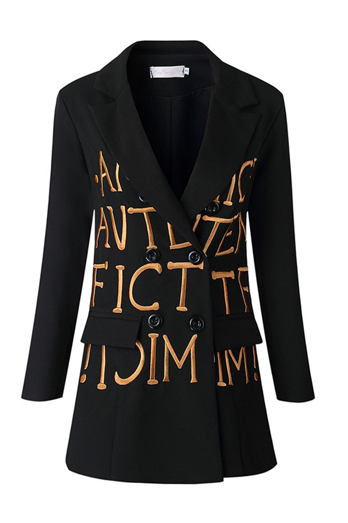 2022 Autumn and Winter Black Slim Embroidered Letter Suit Jacket Tide Suit Evening Dress