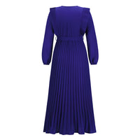 2022 V-neck Pleated Women's Long Sleeve Prom Maxi Dress Fall and Winter