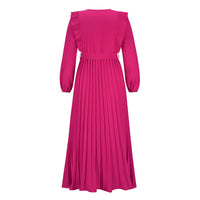 2022 V-neck Pleated Women's Long Sleeve Prom Maxi Dress Fall and Winter