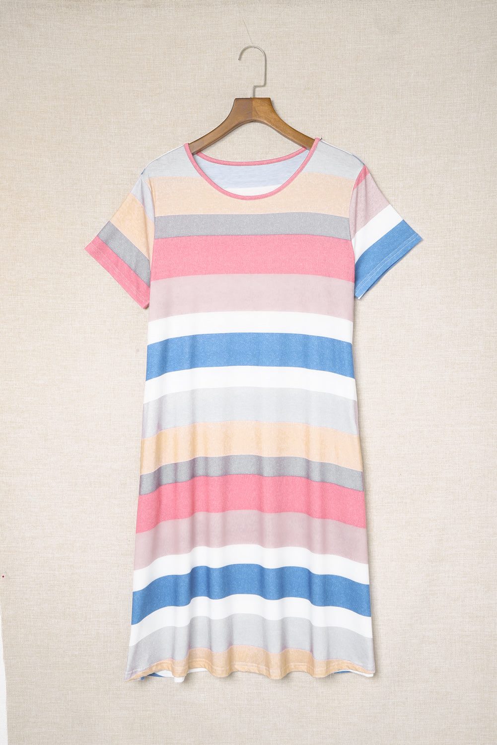 Udressshop Women's Multicolor Striped Pocket T Shirt Dress