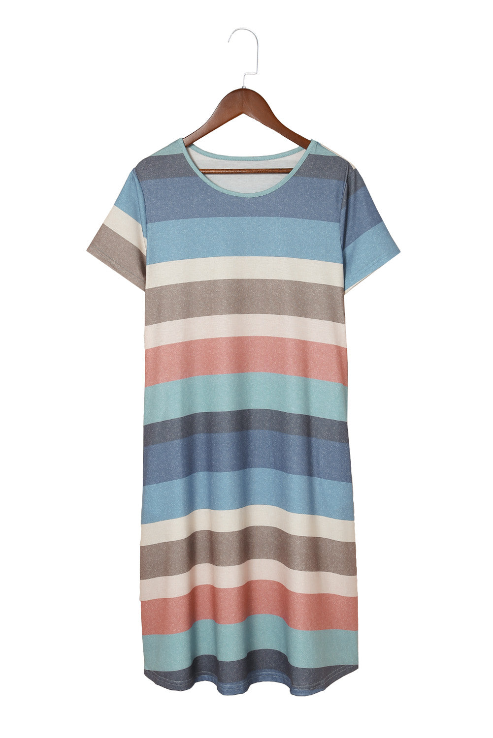 Udressshop Women's Multicolor Striped Pocket T Shirt Dress