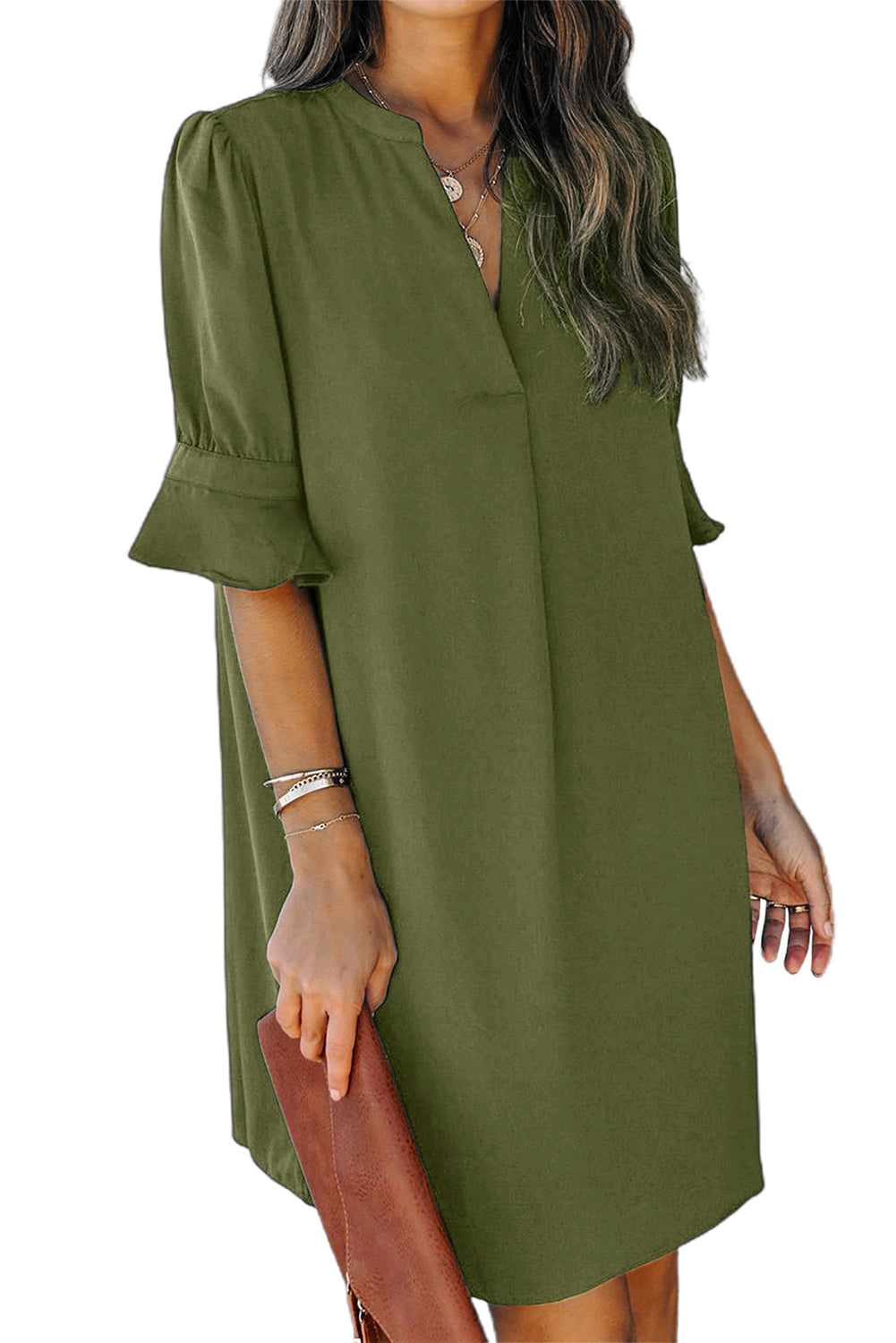 Udressshop Women's Ruffled Sleeve Shift Dress