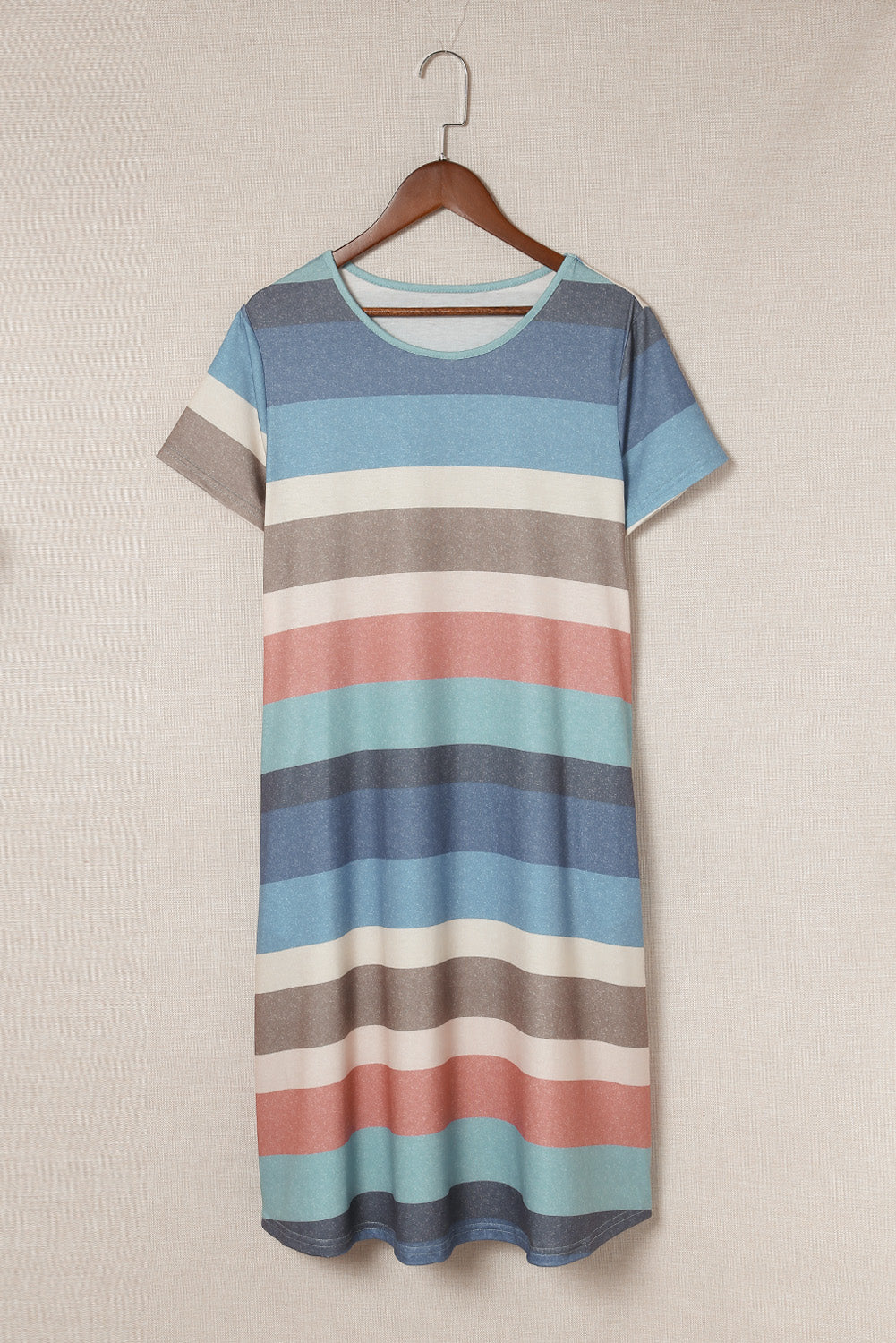 Udressshop Women's Multicolor Striped Pocket T Shirt Dress