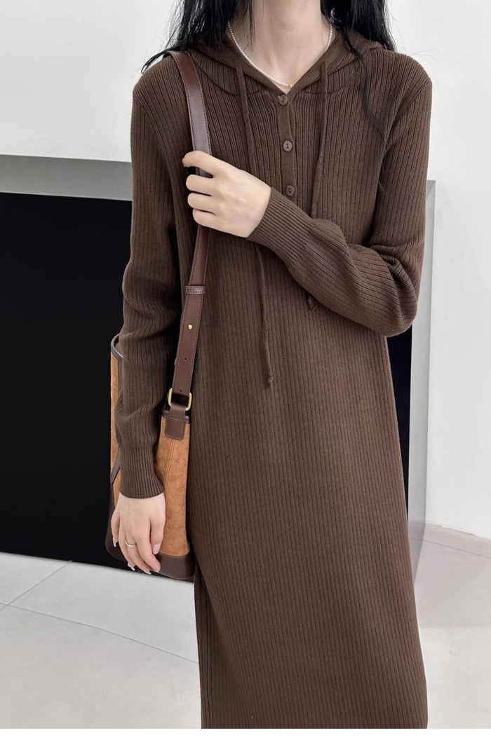 Fashionable and Comfortable Knit Hooded Dress for Women's Lazy and Casual Looks in Fall-Winter 2023