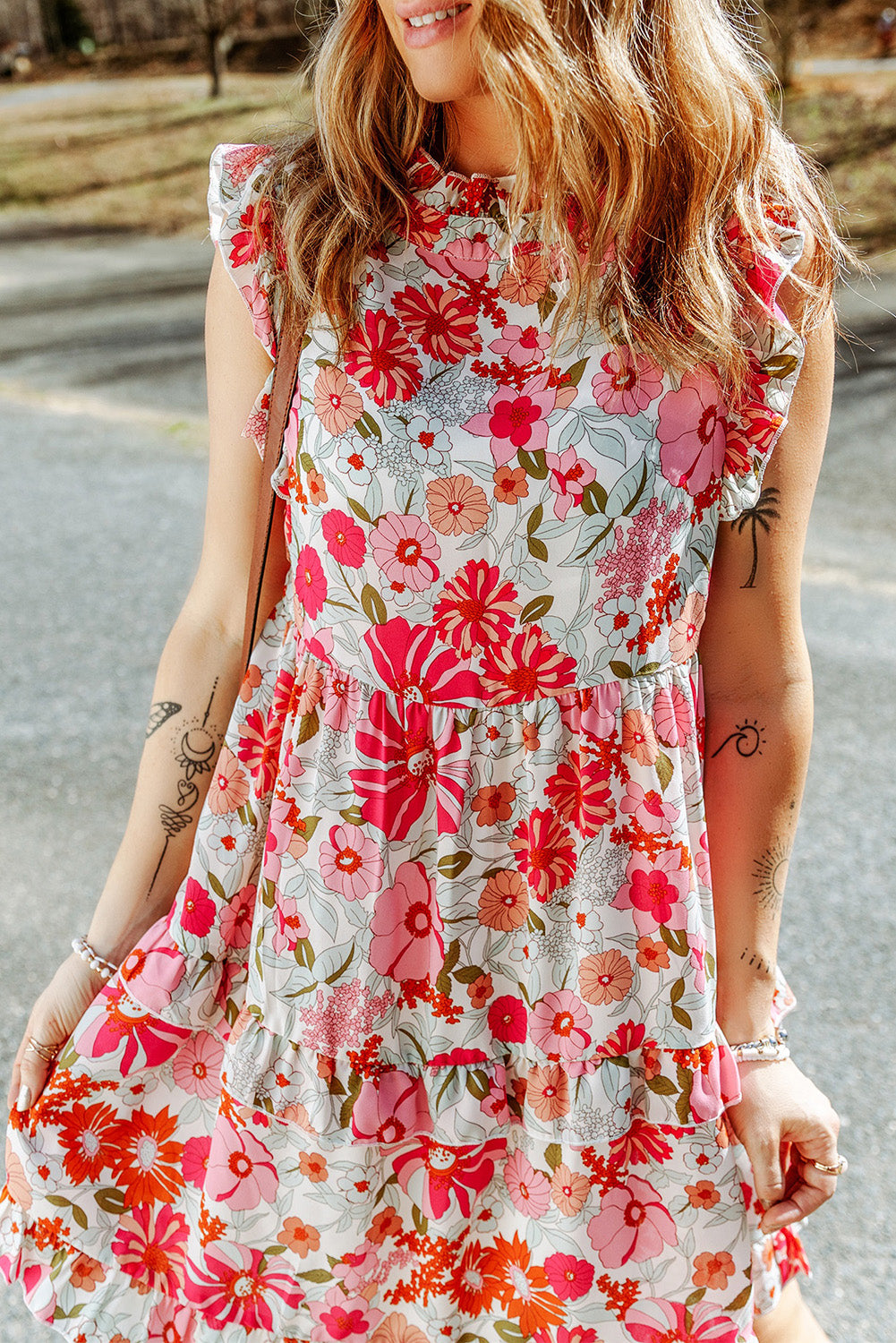 Udressshop Women's Ruffled Tank Floral Dress